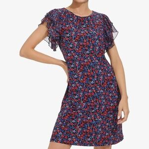Tommy Hilfiger Floral Ruffle Sleeve Mini‎ Dress Sz 6P Classic Patriotic American